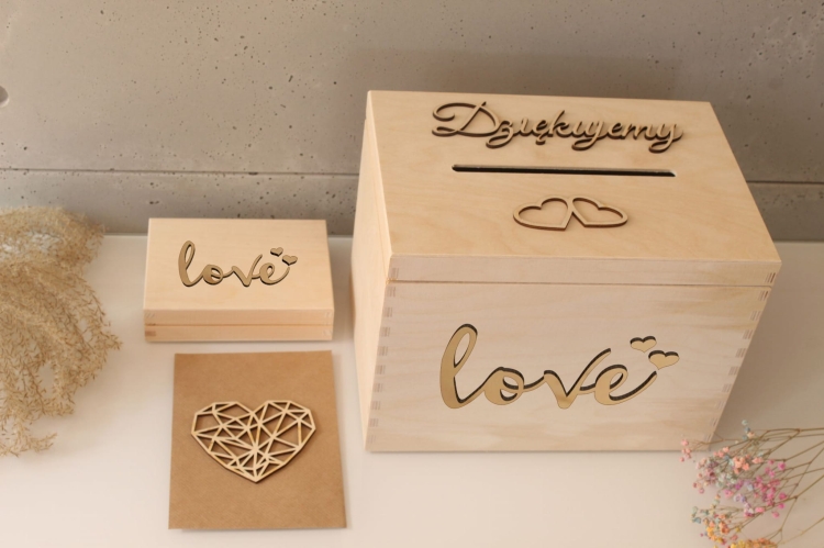 Komplet pudełko na koperty i obrączki surowe drewniane love.jpg